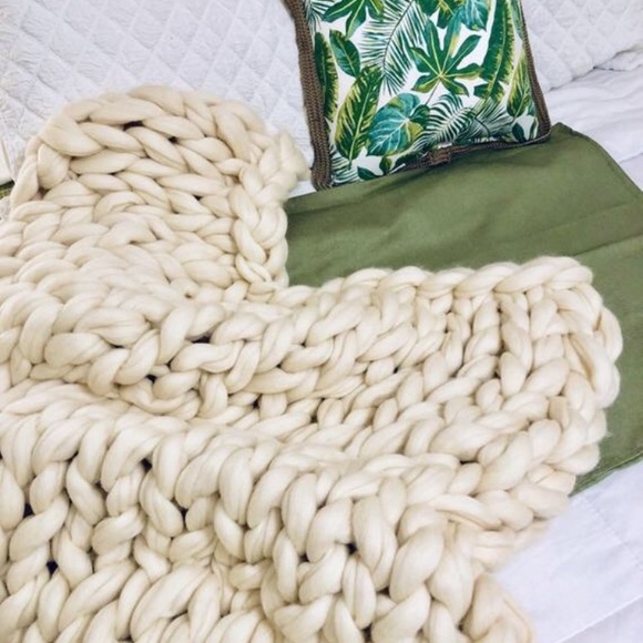 Chunky Knit Throw Merino Wool Blanket Weighted Blanket Handmade - Picture 4 of 4